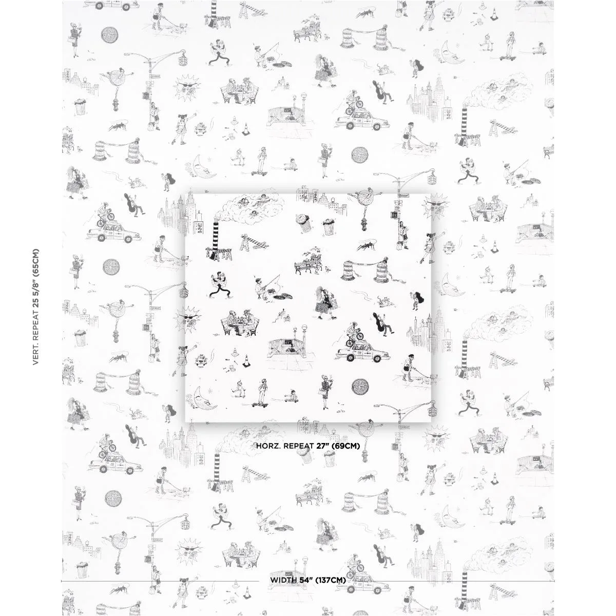 Schumacher 182331 Joana Avillez's Street Scenes Black & White fabric swatch