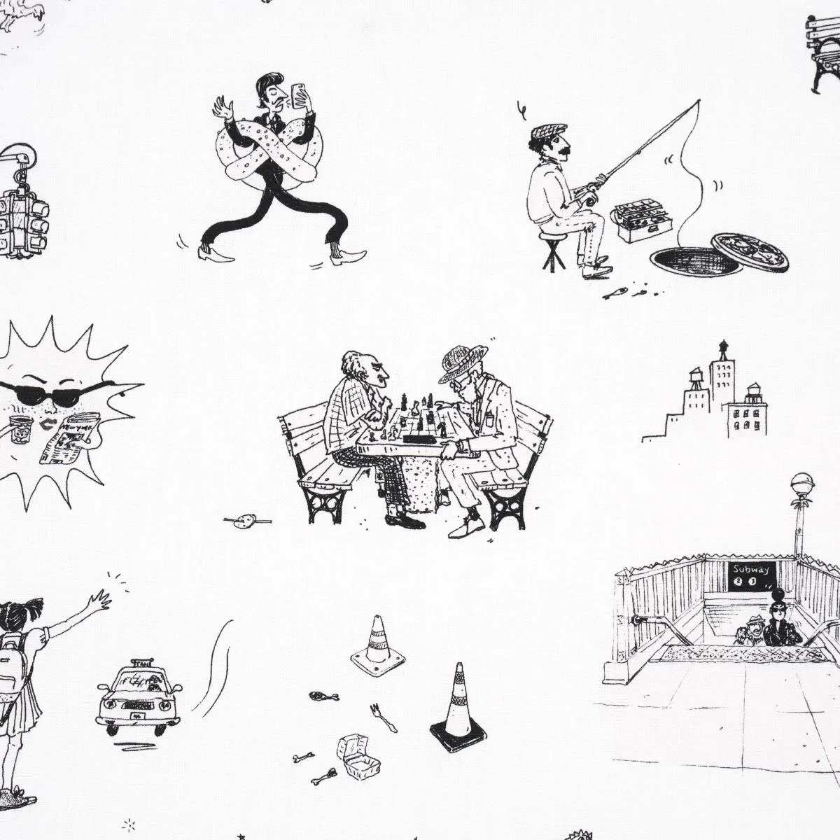 Schumacher 182331 Joana Avillez's Street Scenes Black & White fabric swatch