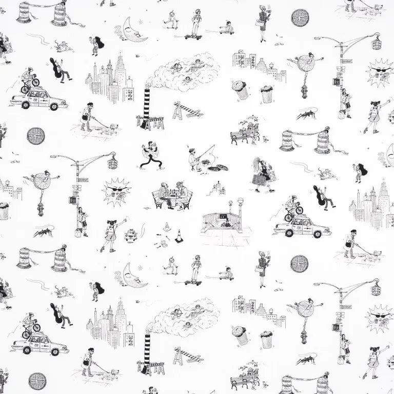 Schumacher 182331 Joana Avillez's Street Scenes Black & White fabric swatch