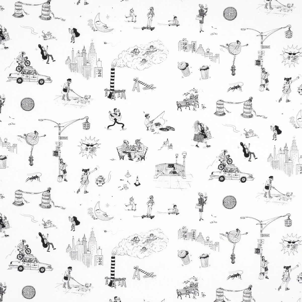 Schumacher 182331 Joana Avillez's Street Scenes Black & White fabric swatch