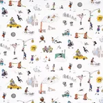 Schumacher 182332 Joana Avillez's Street Scenes Multicolor On White fabric swatch