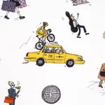 Schumacher 182332 Joana Avillez's Street Scenes Multicolor On White fabric swatch