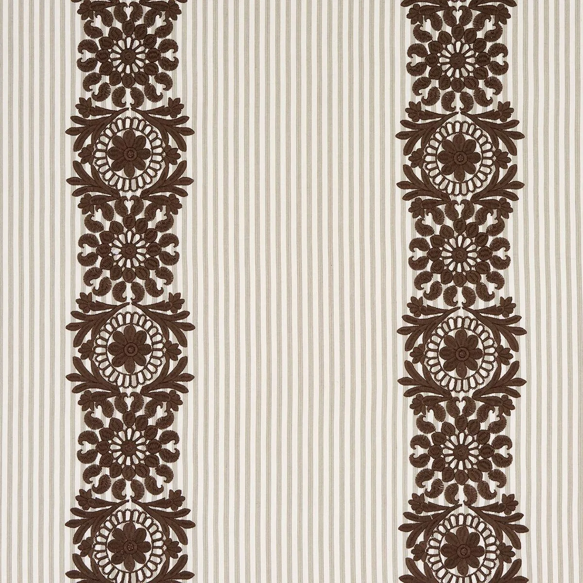 Schumacher 81540 Joelle Stripe Chocolate fabric swatch