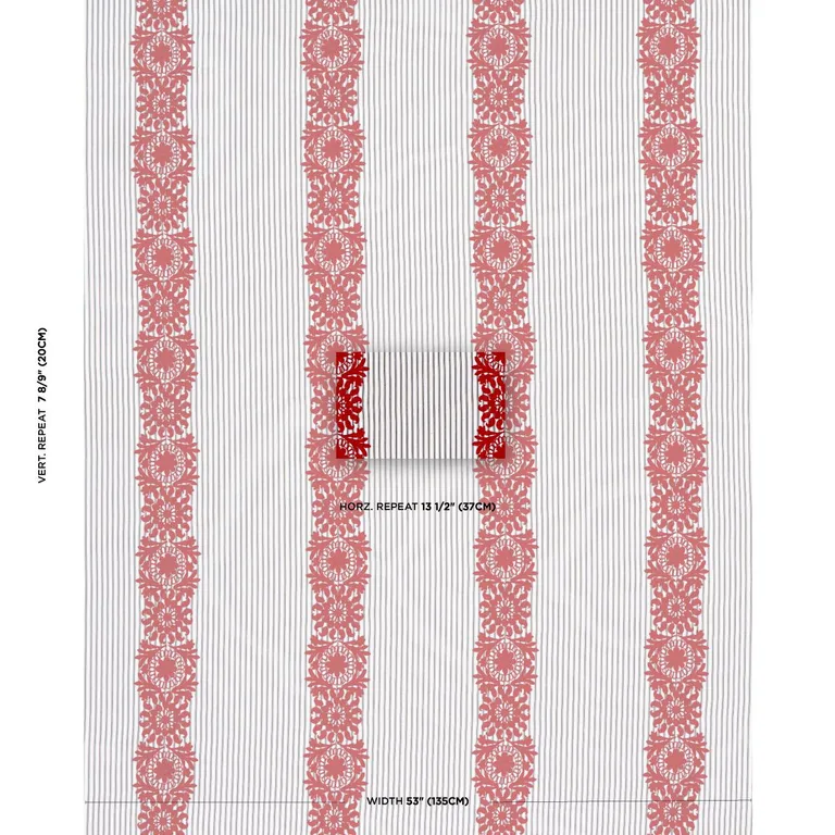 Schumacher 81542 Joelle Stripe Red On Black fabric swatch