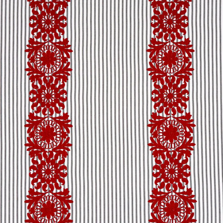 Schumacher 81542 Joelle Stripe Red On Black fabric swatch