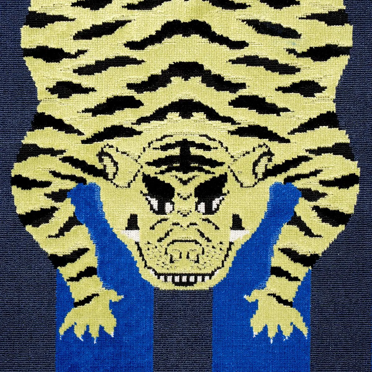 Schumacher 77234 Jokhang Tiger Velvet Blue fabric swatch