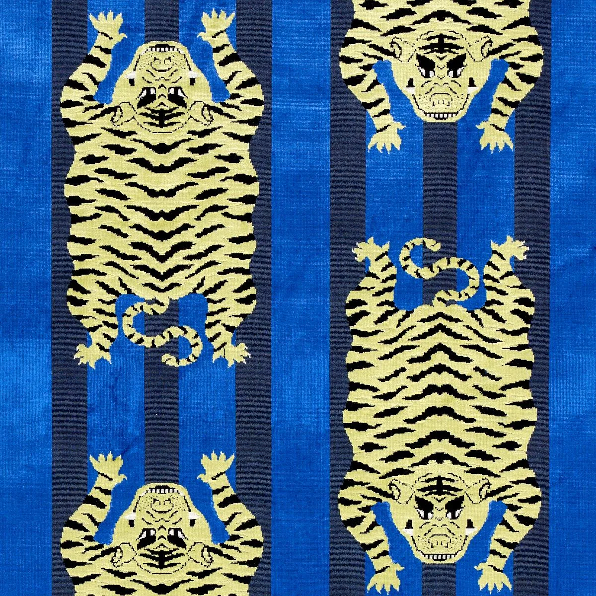 Schumacher 77234 Jokhang Tiger Velvet Blue fabric swatch
