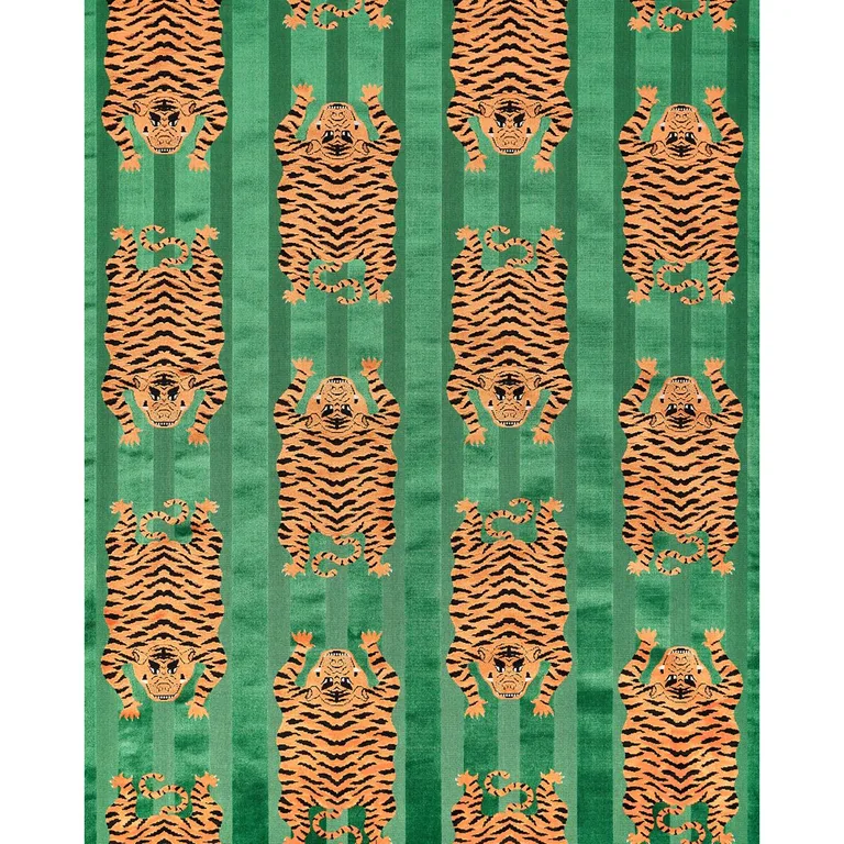 Schumacher 77233 Jokhang Tiger Velvet Green fabric swatch
