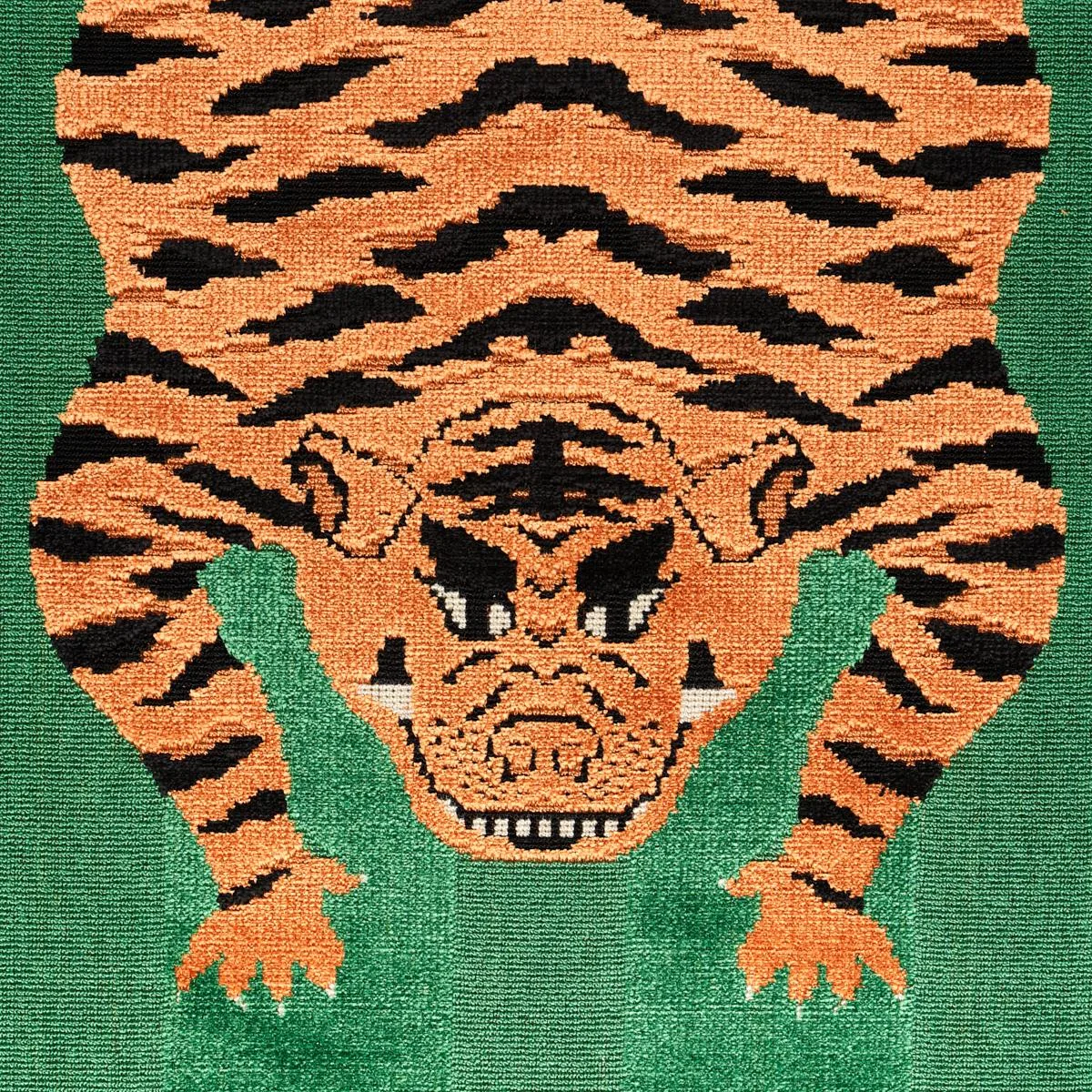 Schumacher 77233 Jokhang Tiger Velvet Green fabric swatch