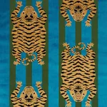 Schumacher 77230 Jokhang Tiger Velvet Peacock & Olive fabric swatch