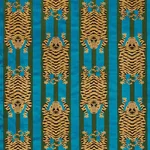 Schumacher 77230 Jokhang Tiger Velvet Peacock & Olive fabric swatch