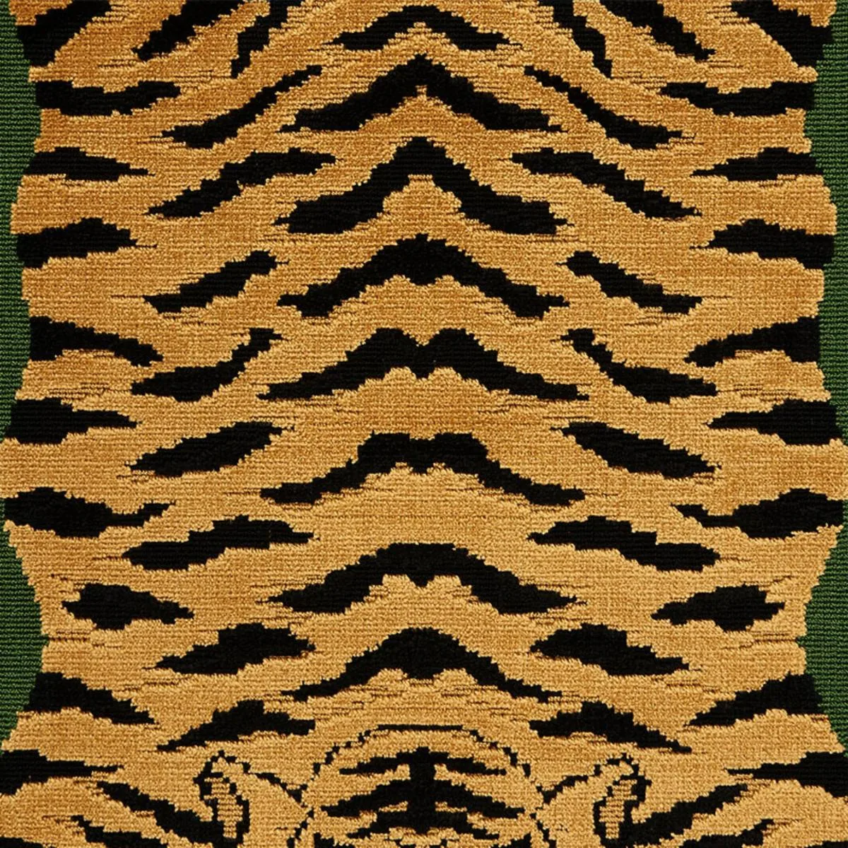Schumacher 77230 Jokhang Tiger Velvet Peacock & Olive fabric swatch