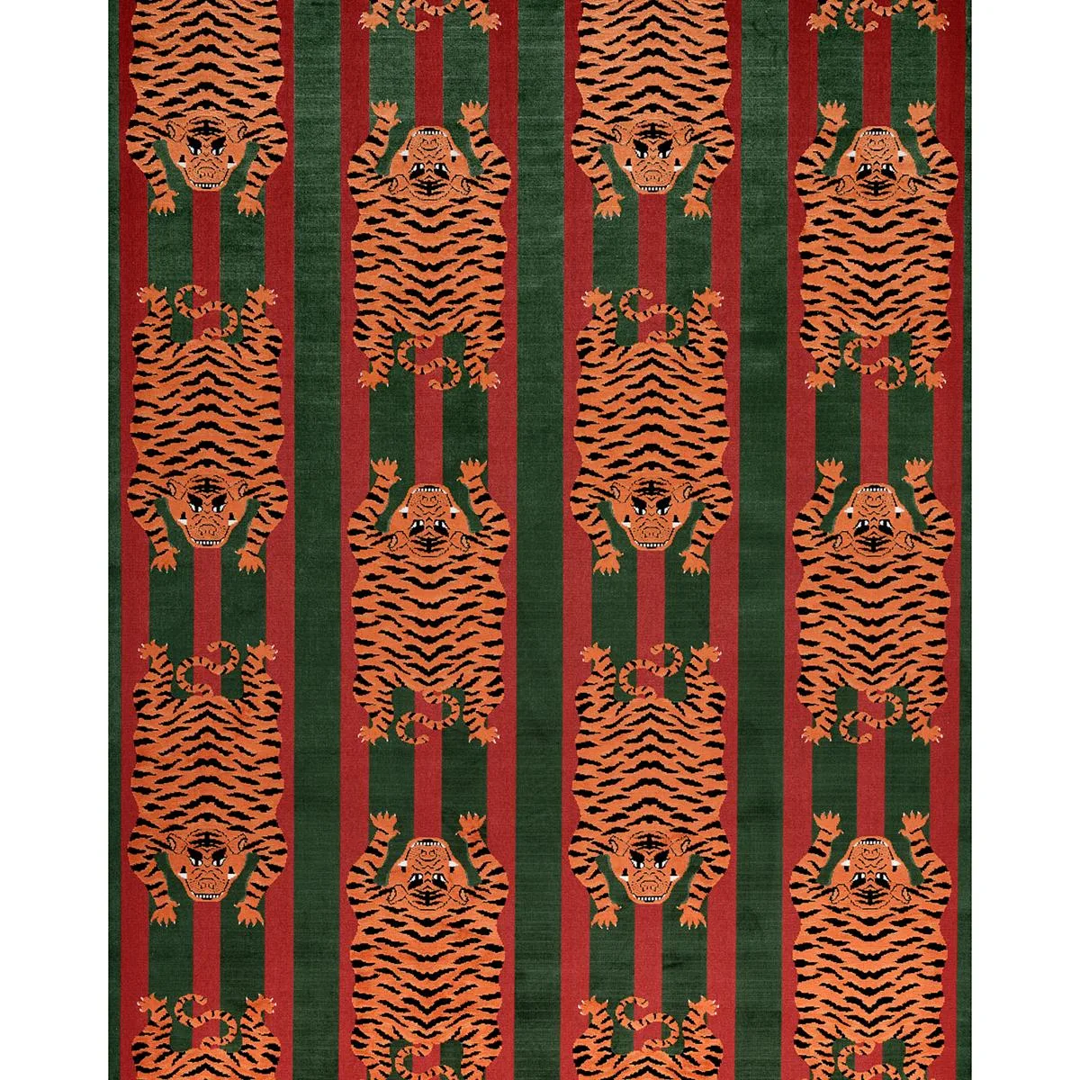 Schumacher 77235 Jokhang Tiger Velvet Red & Green fabric swatch
