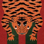 Schumacher 77235 Jokhang Tiger Velvet Red & Green fabric swatch