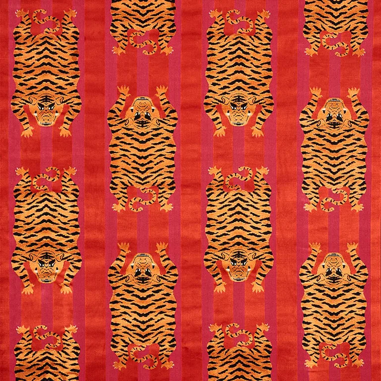 Schumacher 77231 Jokhang Tiger Velvet Red & Pink fabric swatch
