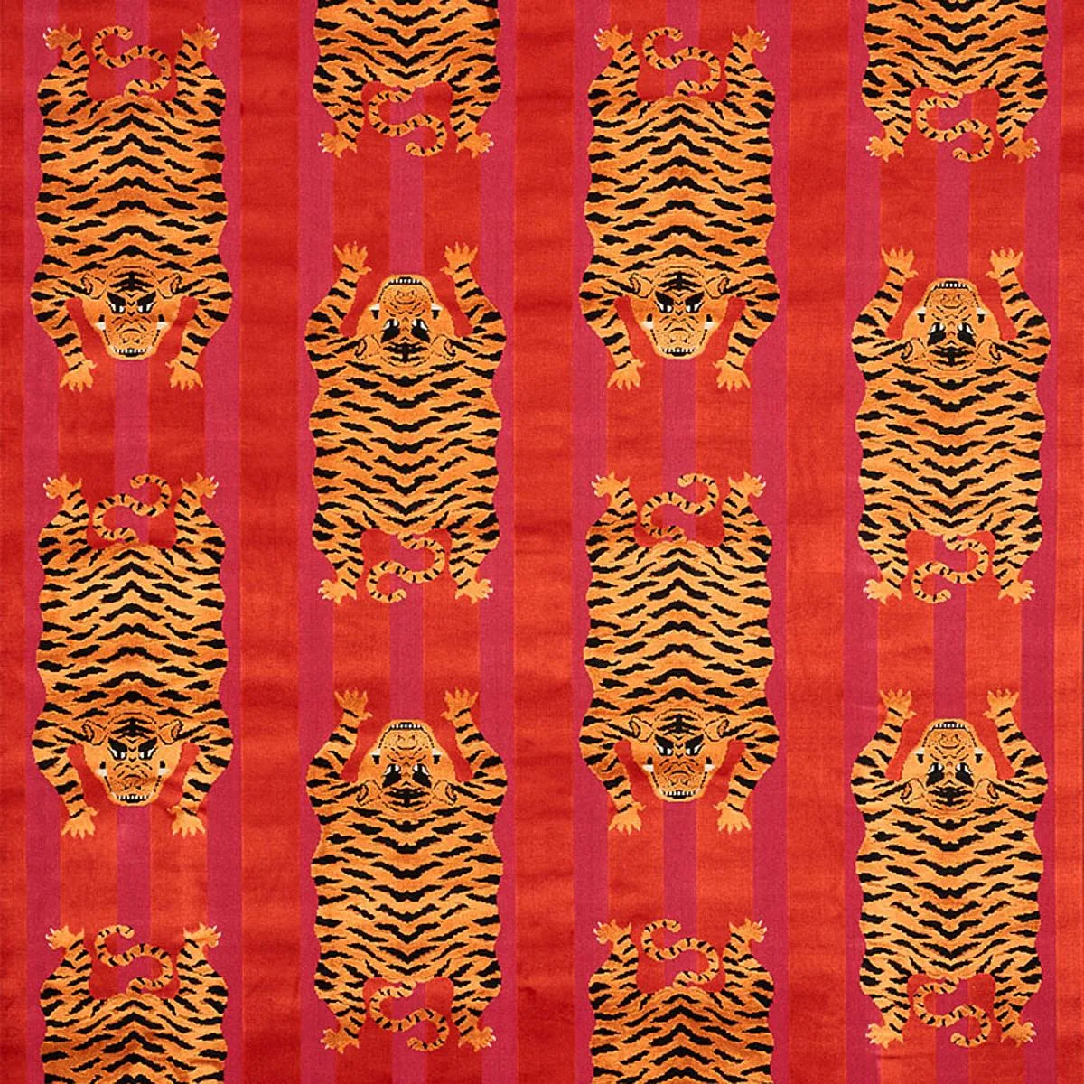 Schumacher 77231 Jokhang Tiger Velvet Red & Pink fabric swatch