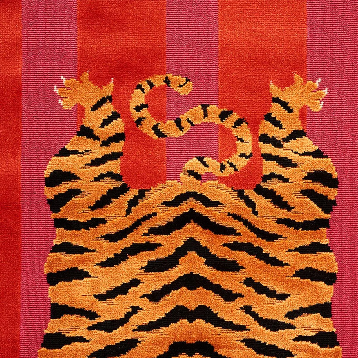 Schumacher 77231 Jokhang Tiger Velvet Red & Pink fabric swatch