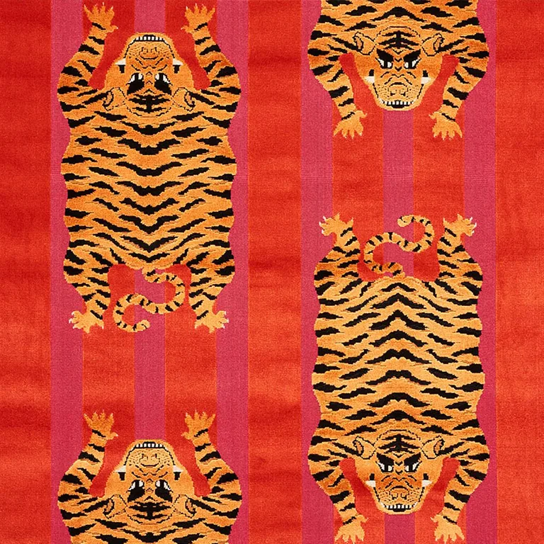 Schumacher 77231 Jokhang Tiger Velvet Red & Pink fabric swatch