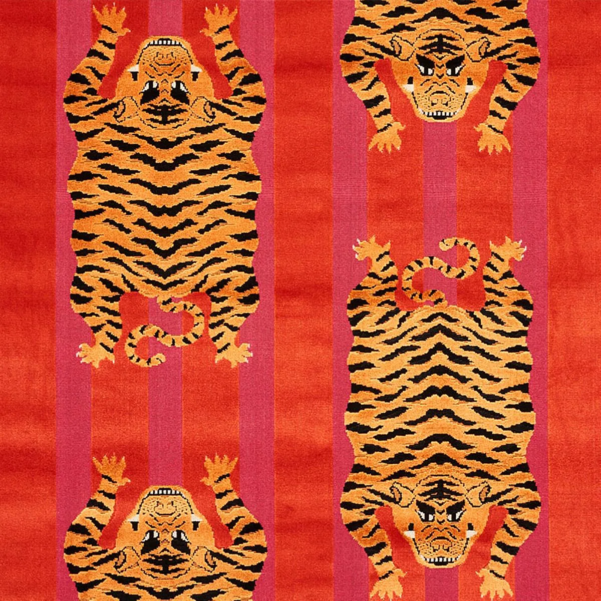 Schumacher 77231 Jokhang Tiger Velvet Red & Pink fabric swatch
