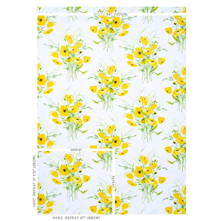 Schumacher 179060 Joni Chintz Yellow fabric swatch