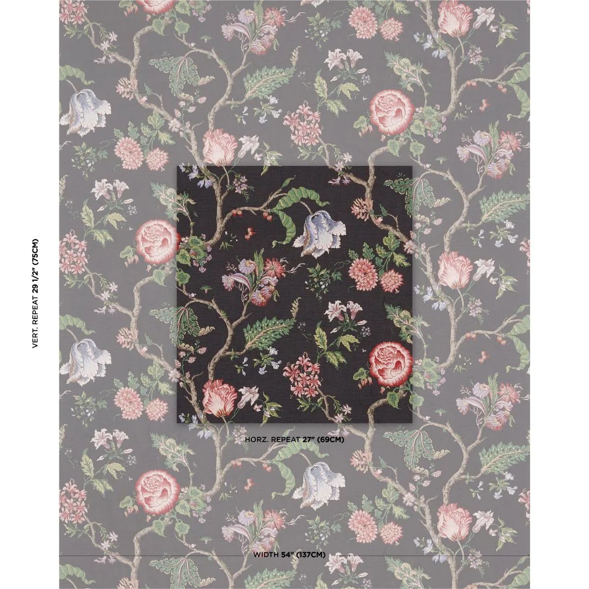 Schumacher 179653 Josephine Noir fabric swatch