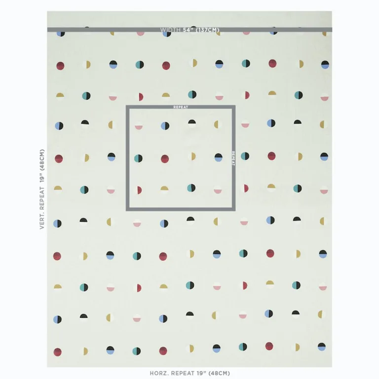 Schumacher 74042 Joshua Tree Hand Block Print Multi Moons On Ivory fabric swatch
