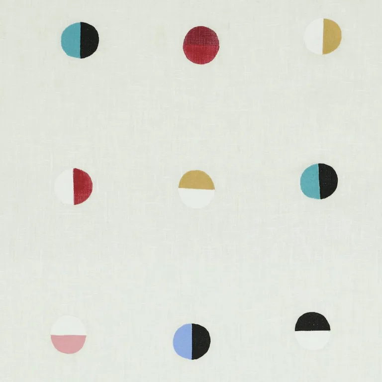 Schumacher 74042 Joshua Tree Hand Block Print Multi Moons On Ivory fabric swatch