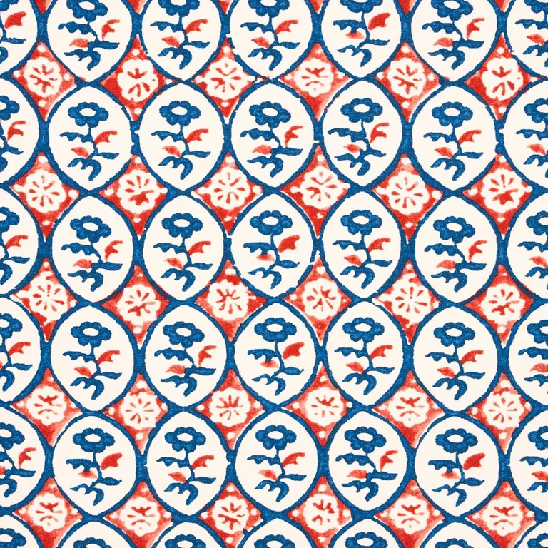 Schumacher 180600 Josiane Floral Rouge & Navy fabric swatch