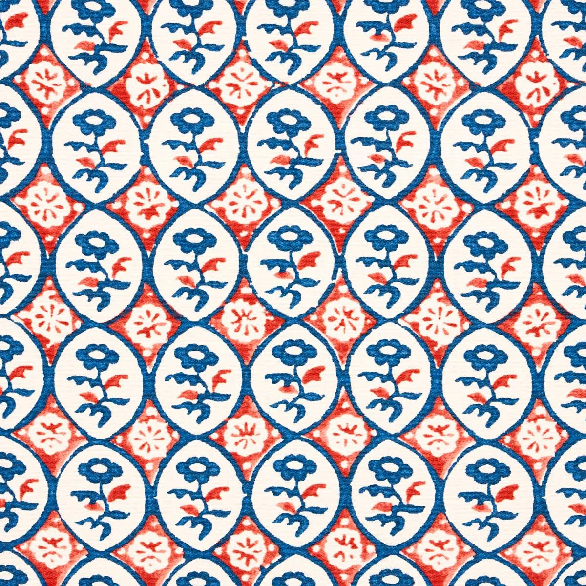 Schumacher 180600 Josiane Floral Rouge & Navy fabric swatch