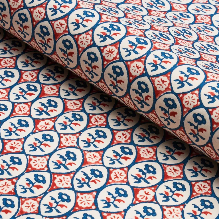 Schumacher 180600 Josiane Floral Rouge & Navy fabric swatch
