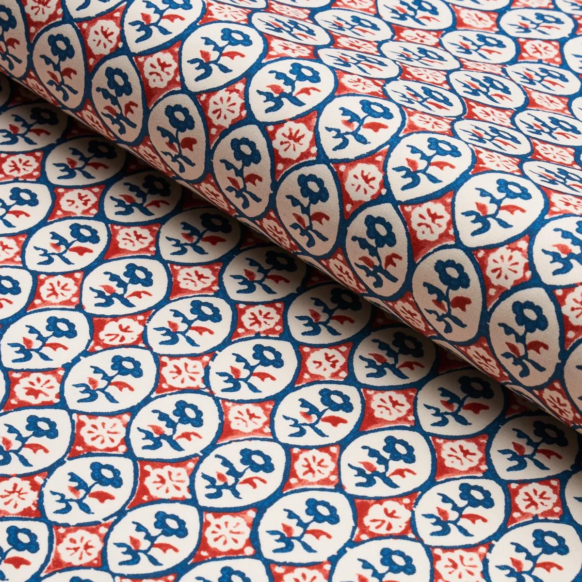 Schumacher 180600 Josiane Floral Rouge & Navy fabric swatch
