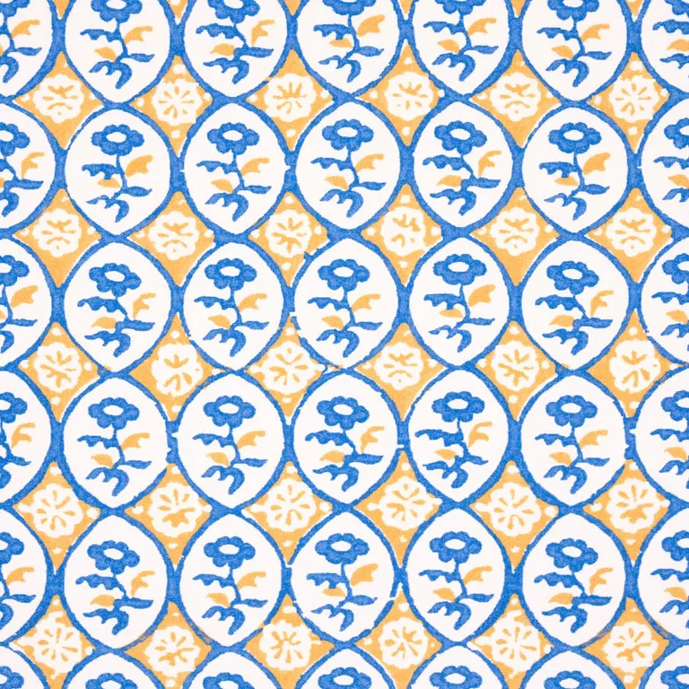 Schumacher 180601 Josiane Floral Yellow & Blue fabric swatch