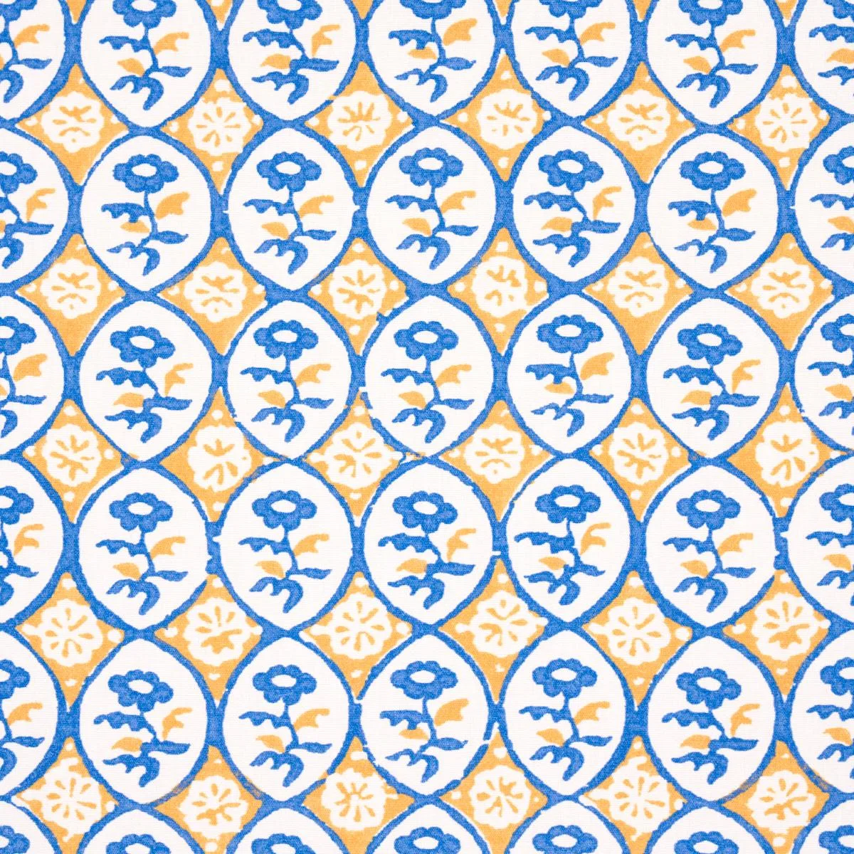 Schumacher 180601 Josiane Floral Yellow & Blue fabric swatch