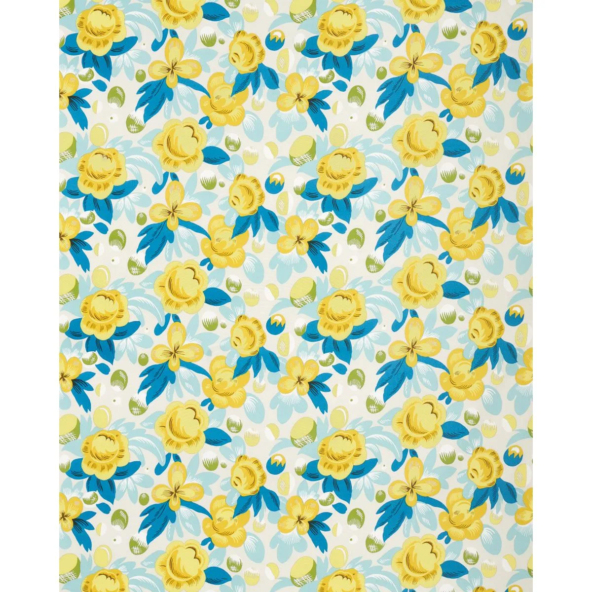 Schumacher 177532 Juin Citron & Peacock fabric swatch
