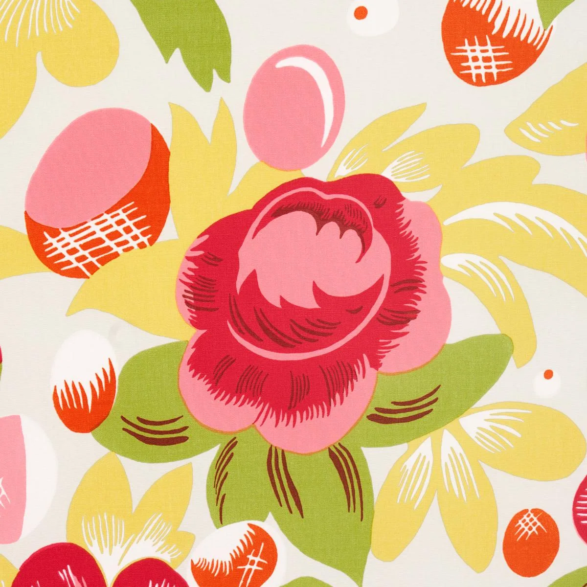 Schumacher 177531 Juin Poppy & Yellow fabric swatch
