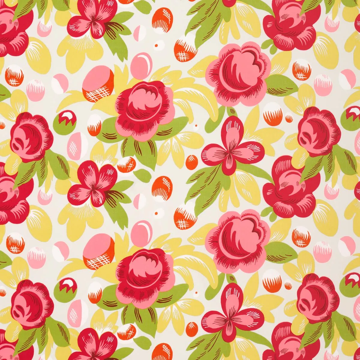 Schumacher 177531 Juin Poppy & Yellow fabric swatch