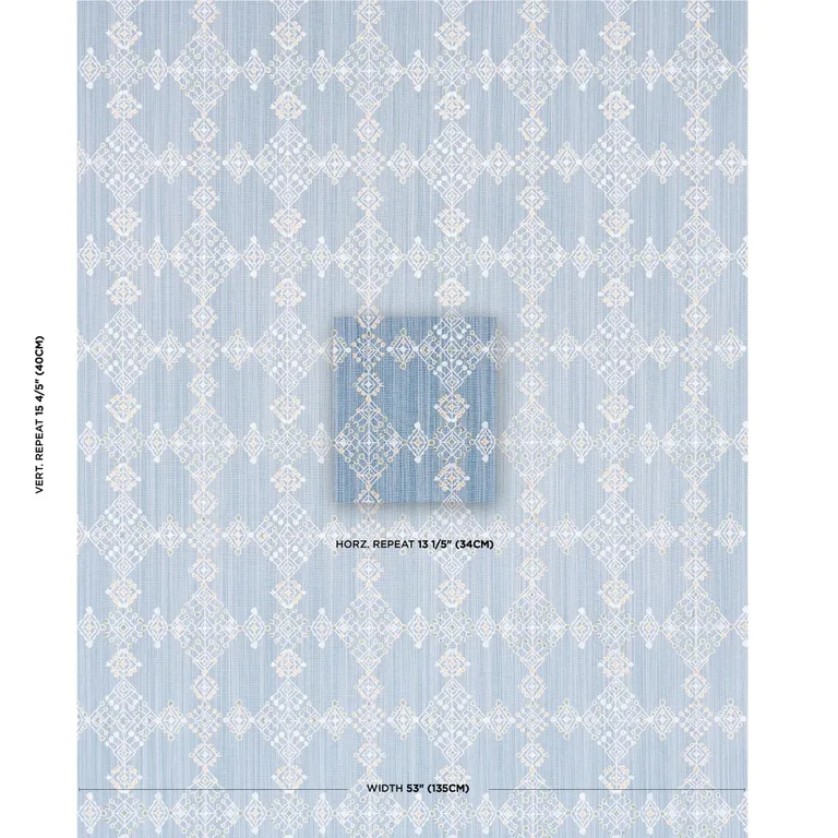 Schumacher 82080 Kalindi Embroidery Denim fabric swatch