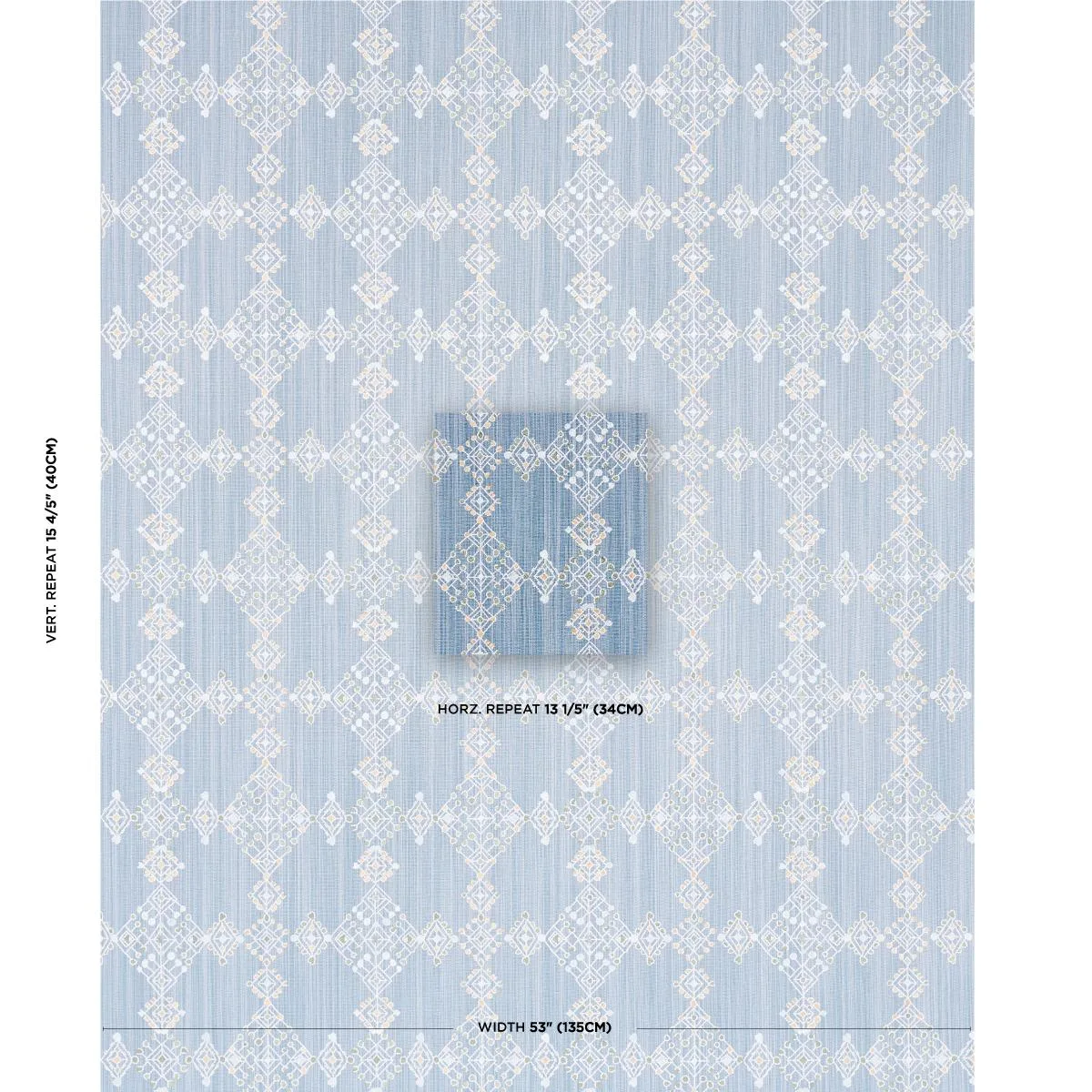 Schumacher 82080 Kalindi Embroidery Denim fabric swatch