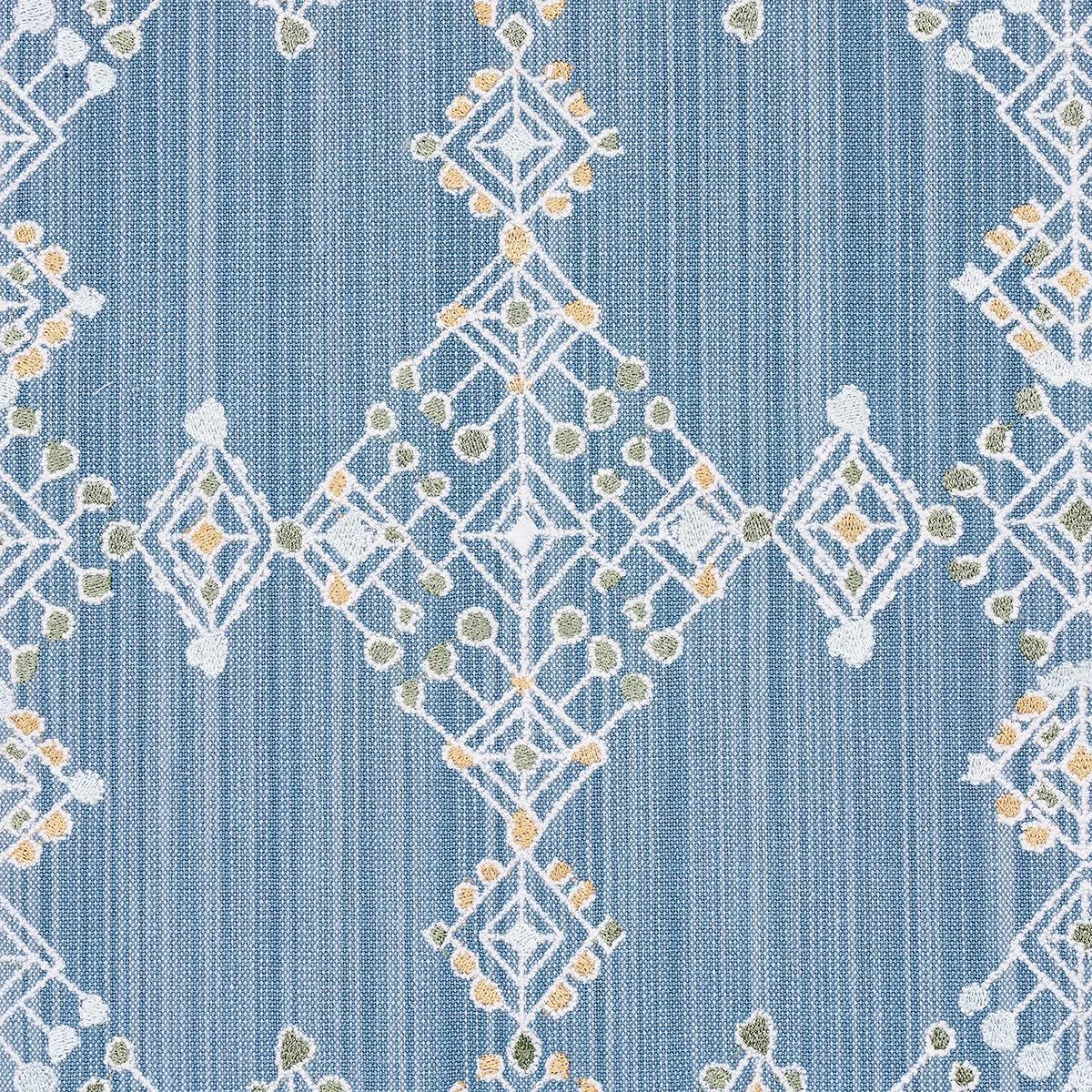 Schumacher 82080 Kalindi Embroidery Denim fabric swatch
