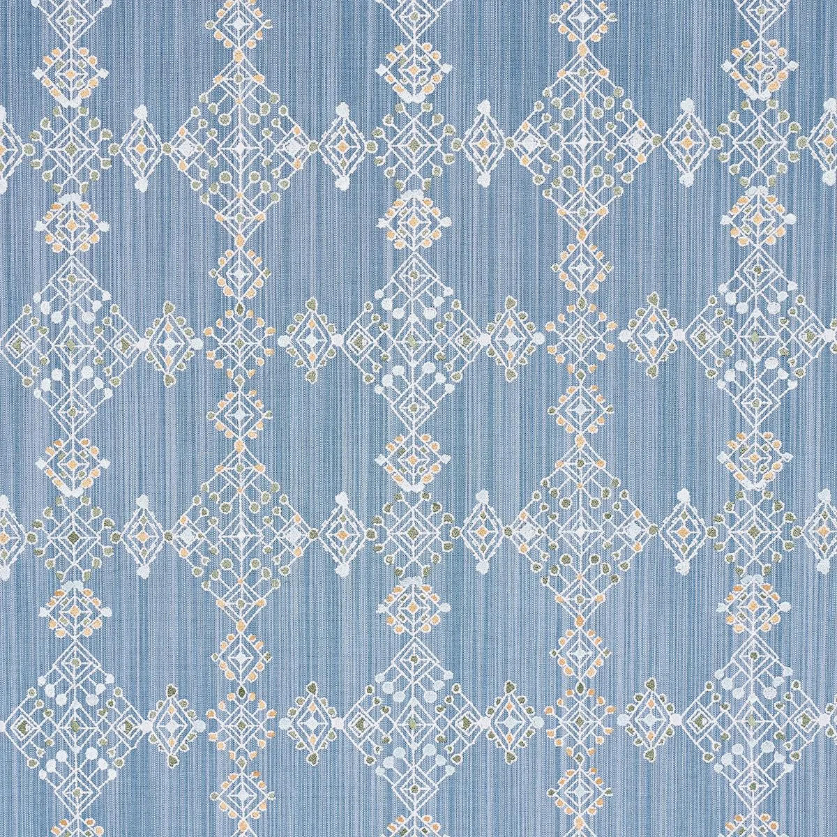Schumacher 82080 Kalindi Embroidery Denim fabric swatch