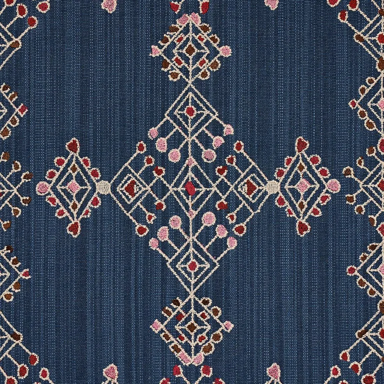 Schumacher 82081 Kalindi Embroidery Indigo fabric swatch