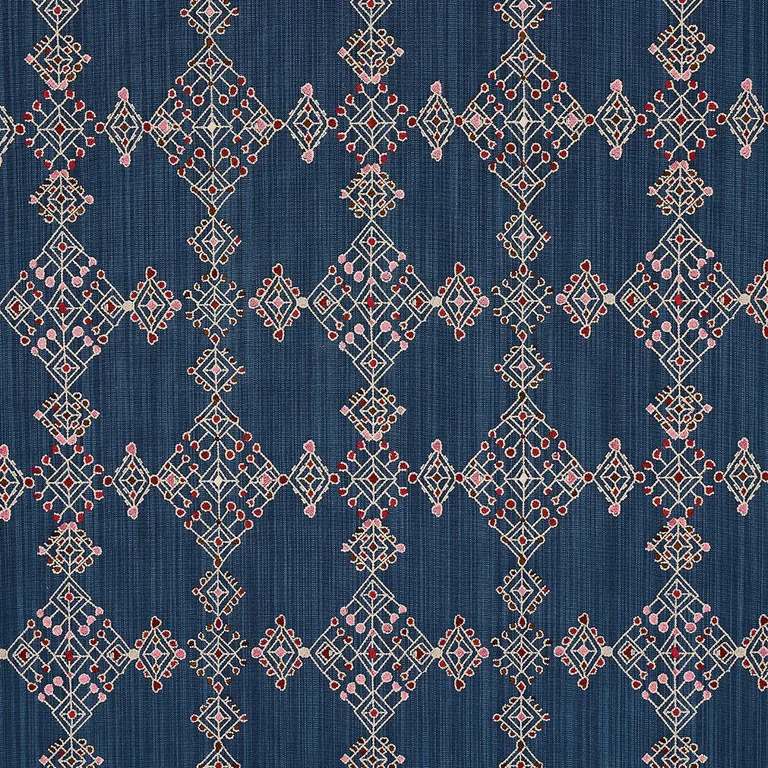 Schumacher 82081 Kalindi Embroidery Indigo fabric swatch