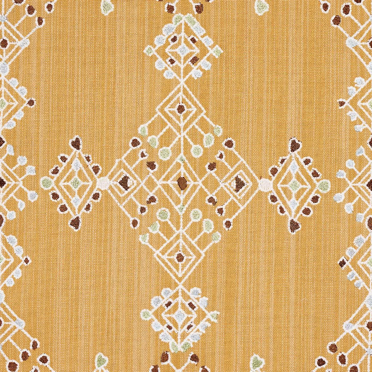 Schumacher 82082 Kalindi Embroidery Saffron fabric swatch