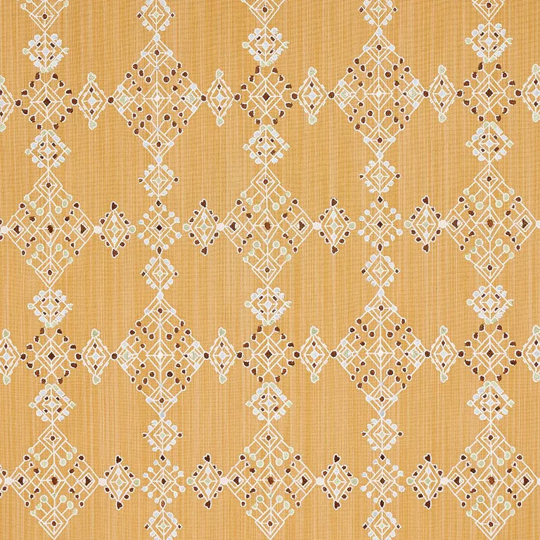 Schumacher 82082 Kalindi Embroidery Saffron fabric swatch