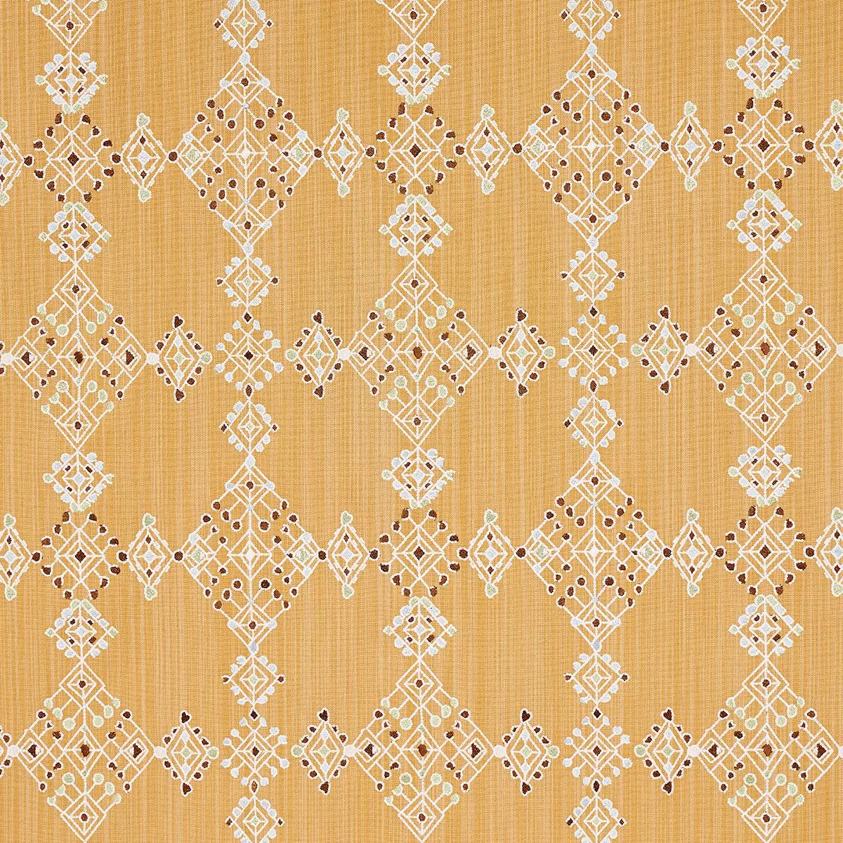 Schumacher 82082 Kalindi Embroidery Saffron fabric swatch