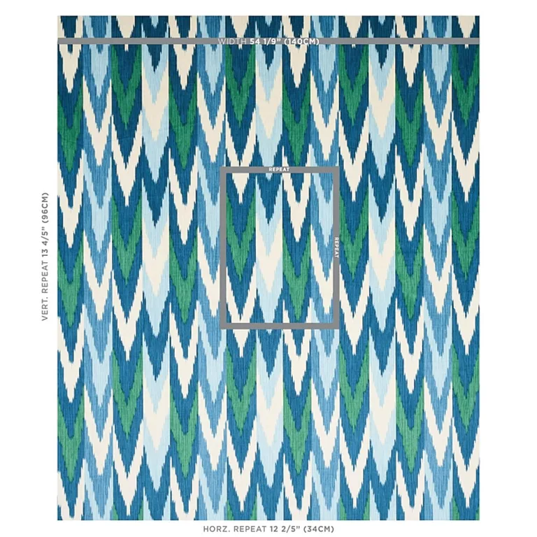 Schumacher 176104 Kashgar Velvet Ikat Peacock & Emerald fabric swatch