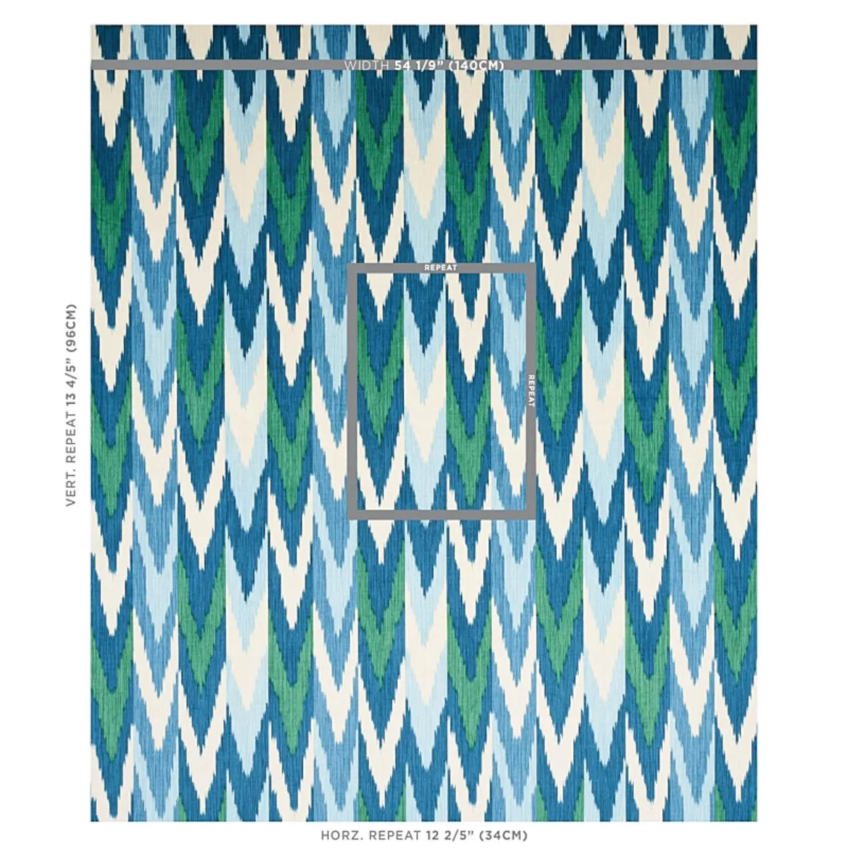 Schumacher 176104 Kashgar Velvet Ikat Peacock & Emerald fabric swatch