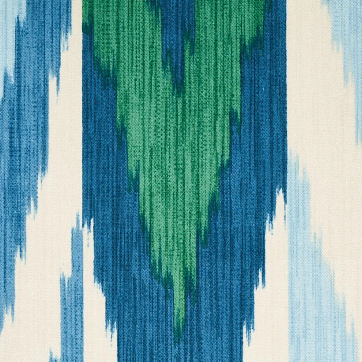 Schumacher 176104 Kashgar Velvet Ikat Peacock & Emerald fabric swatch