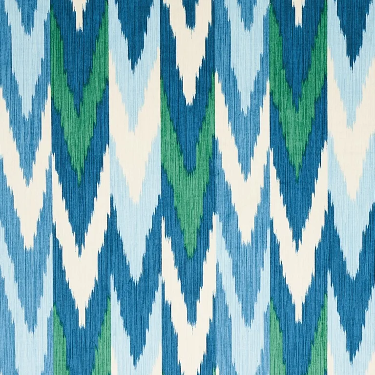 Schumacher 176104 Kashgar Velvet Ikat Peacock & Emerald fabric swatch