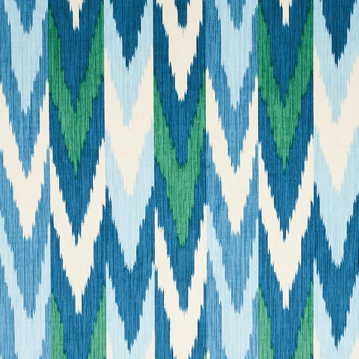 Schumacher 176104 Kashgar Velvet Ikat Peacock & Emerald fabric swatch